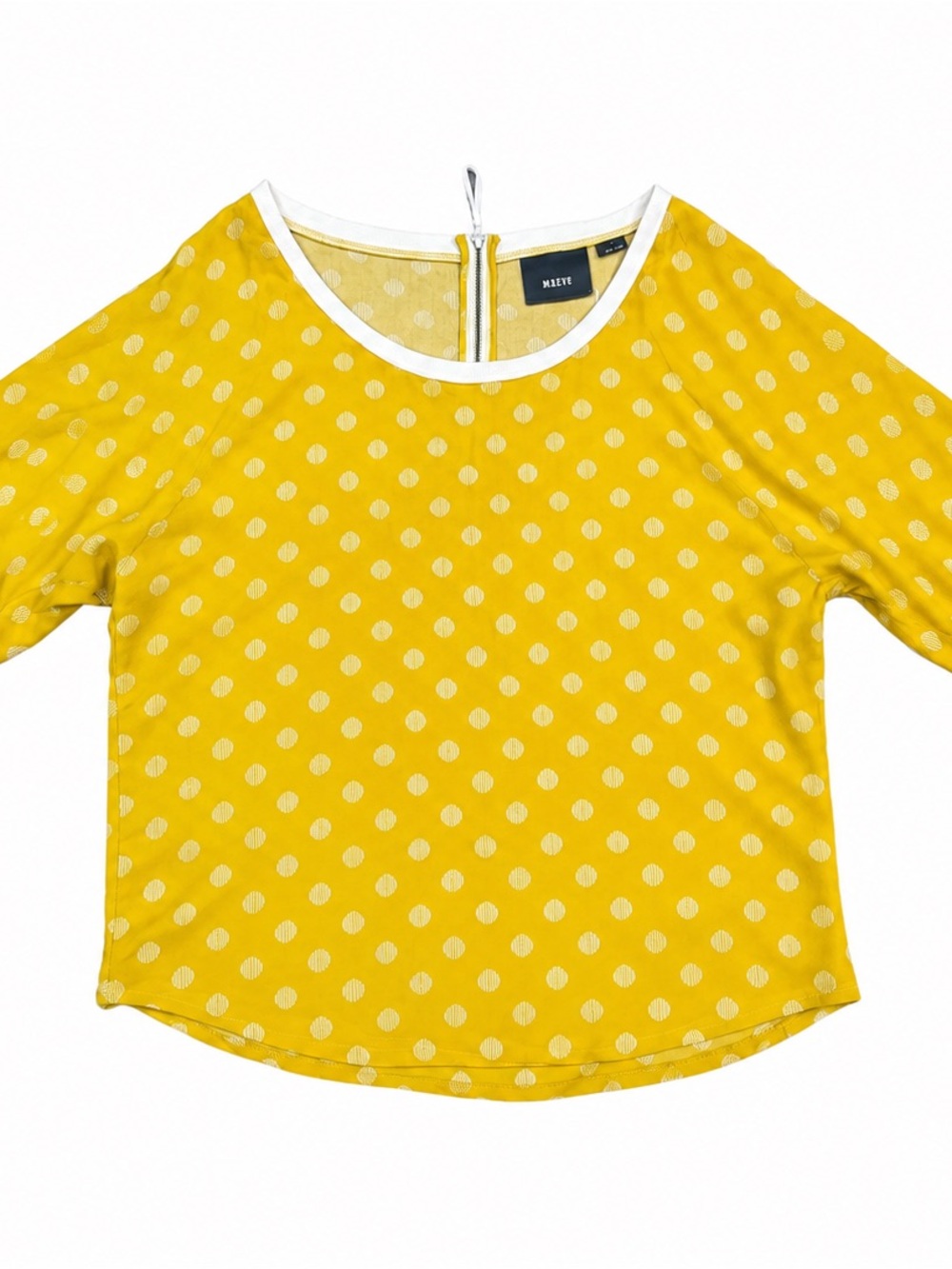 Maeve Anthropologie Polka Dot 3/4 Sleeve Top White Trim Back Zip Women’s 8